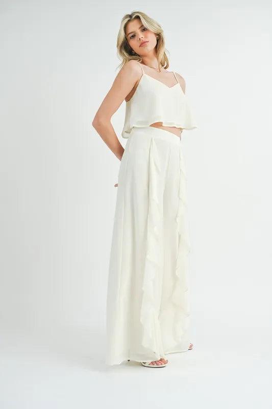 MABLE Crop Cami and Ruffled Wide Leg Pants Set - Brittney MADE