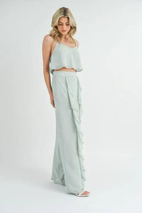 MABLE Crop Cami and Ruffled Wide Leg Pants Set - Brittney MADE
