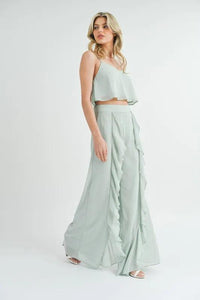 MABLE Crop Cami and Ruffled Wide Leg Pants Set - Brittney MADE