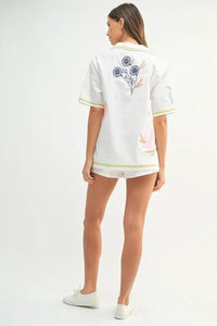 MABLE Embroidered Button Down Shirt and Shorts Set - Brittney MADE
