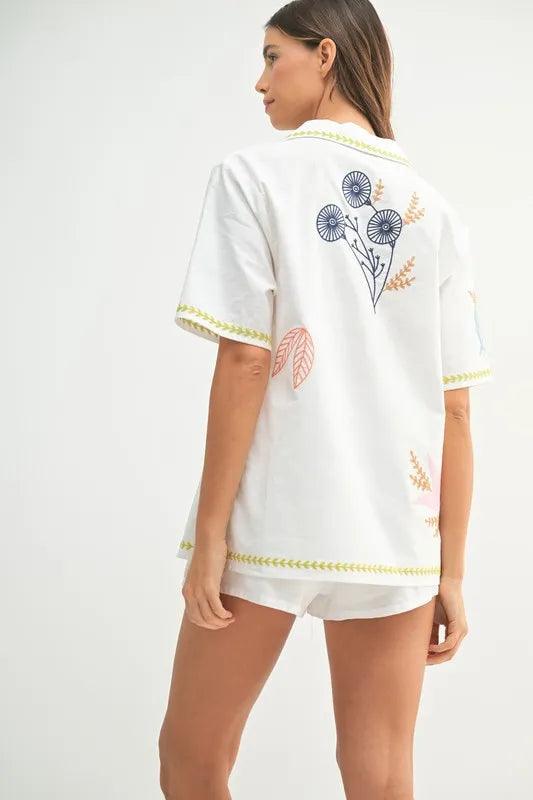 MABLE Embroidered Button Down Shirt and Shorts Set - Brittney MADE