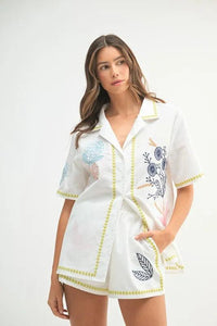 MABLE Embroidered Button Down Shirt and Shorts Set - Brittney MADE