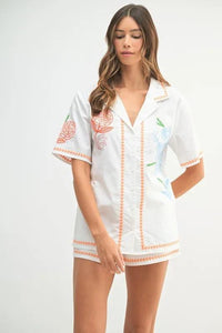 MABLE Embroidered Button Down Shirt and Shorts Set - Brittney MADE