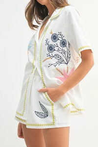 MABLE Embroidered Button Down Shirt and Shorts Set - Brittney MADE
