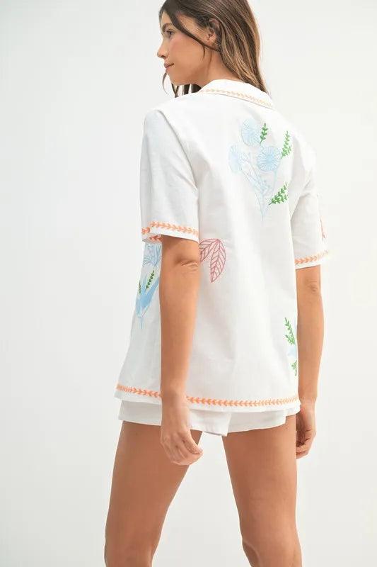 MABLE Embroidered Button Down Shirt and Shorts Set - Brittney MADE