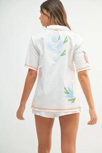 MABLE Embroidered Button Down Shirt and Shorts Set - Brittney MADE