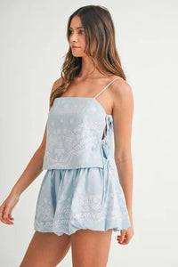 MABLE Embroidered Crop Cami and Balloon Mini Skirt Set - Brittney MADE