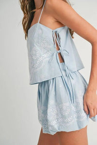 MABLE Embroidered Crop Cami and Balloon Mini Skirt Set - Brittney MADE