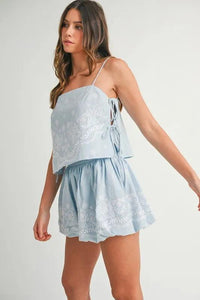 MABLE Embroidered Crop Cami and Balloon Mini Skirt Set - Brittney MADE