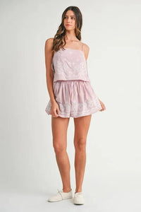 MABLE Embroidered Crop Cami and Balloon Mini Skirt Set - Brittney MADE