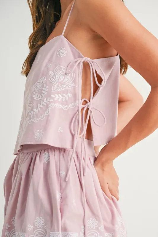 MABLE Embroidered Crop Cami and Balloon Mini Skirt Set - Brittney MADE