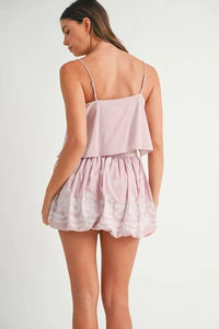 MABLE Embroidered Crop Cami and Balloon Mini Skirt Set - Brittney MADE
