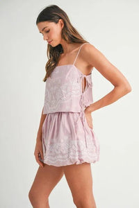 MABLE Embroidered Crop Cami and Balloon Mini Skirt Set - Brittney MADE