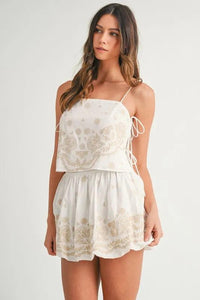 MABLE Embroidered Crop Cami and Balloon Mini Skirt Set - Brittney MADE