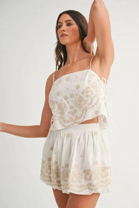 MABLE Embroidered Crop Cami and Balloon Mini Skirt Set - Brittney MADE