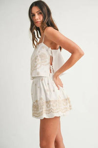 MABLE Embroidered Crop Cami and Balloon Mini Skirt Set - Brittney MADE