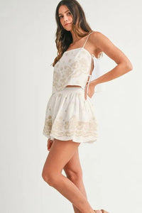 MABLE Embroidered Crop Cami and Balloon Mini Skirt Set - Brittney MADE