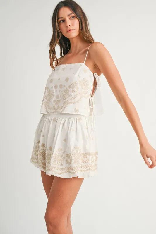 MABLE Embroidered Crop Cami and Balloon Mini Skirt Set - Brittney MADE