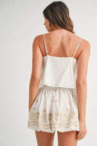 MABLE Embroidered Crop Cami and Balloon Mini Skirt Set - Brittney MADE