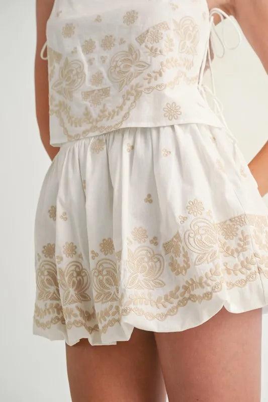 MABLE Embroidered Crop Cami and Balloon Mini Skirt Set - Brittney MADE