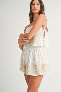 MABLE Embroidered Crop Cami and Balloon Mini Skirt Set - Brittney MADE