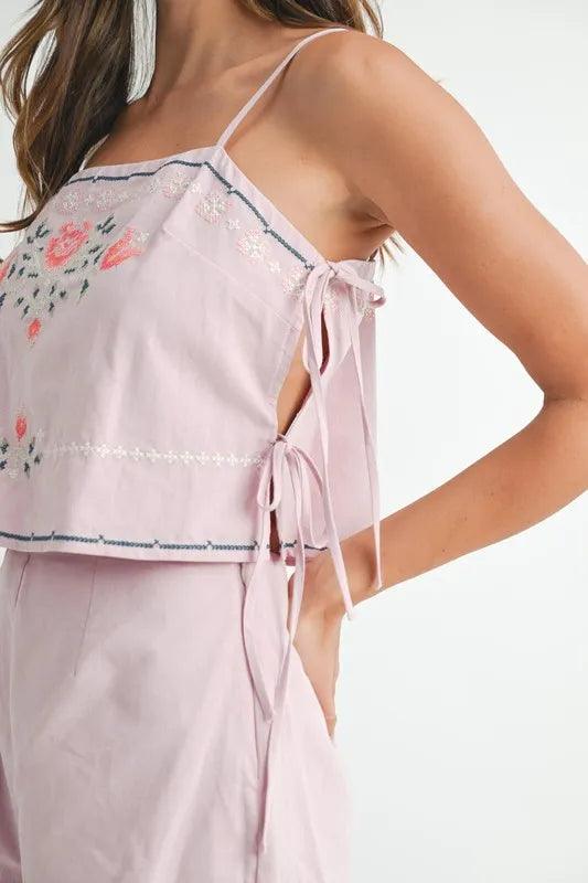 MABLE Embroidered Crop Top and Shorts Set - Brittney MADE
