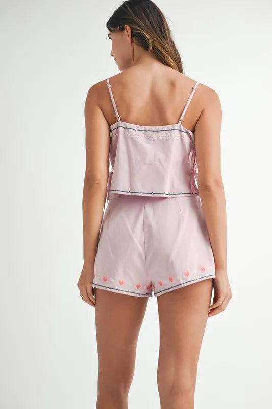 MABLE Embroidered Crop Top and Shorts Set - Brittney MADE