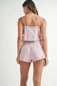 MABLE Embroidered Crop Top and Shorts Set - Brittney MADE