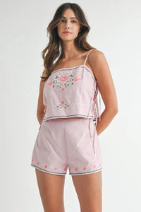 MABLE Embroidered Crop Top and Shorts Set - Brittney MADE