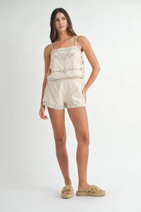MABLE Embroidered Crop Top and Shorts Set - Brittney MADE