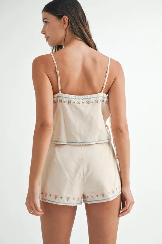 MABLE Embroidered Crop Top and Shorts Set - Brittney MADE