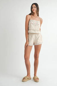 MABLE Embroidered Crop Top and Shorts Set - Brittney MADE