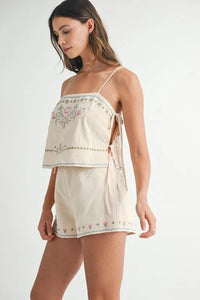 MABLE Embroidered Crop Top and Shorts Set - Brittney MADE