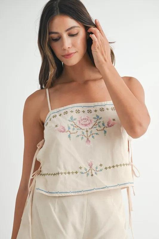 MABLE Embroidered Crop Top and Shorts Set - Brittney MADE