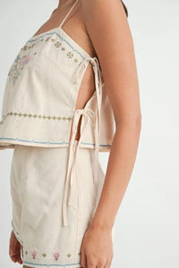 MABLE Embroidered Crop Top and Shorts Set - Brittney MADE