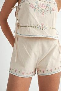 MABLE Embroidered Crop Top and Shorts Set - Brittney MADE