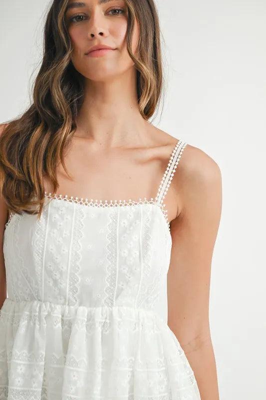 MABLE Eyelet Lace Babydoll Mini Cami Dress - Brittney MADE