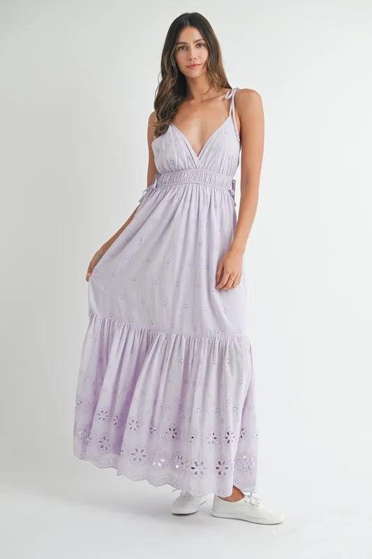 MABLE Eyelet Lace Maxi Dress With Side Strap Details - Brittney MADE