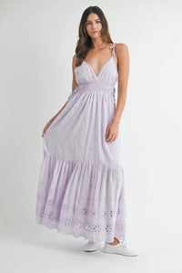 MABLE Eyelet Lace Maxi Dress With Side Strap Details - Brittney MADE