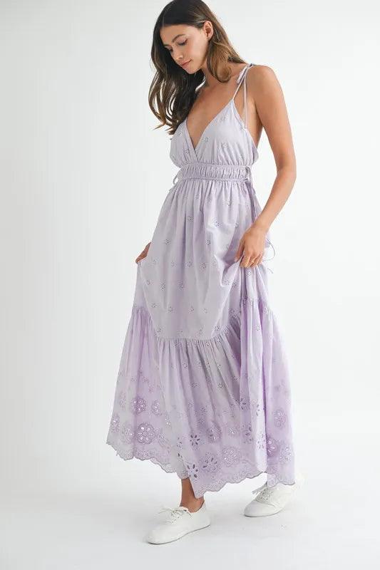 MABLE Eyelet Lace Maxi Dress With Side Strap Details - Brittney MADE