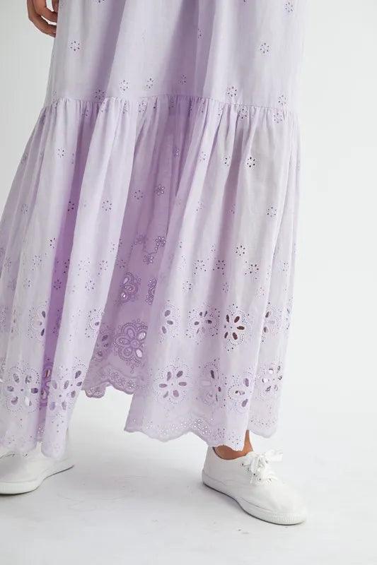 MABLE Eyelet Lace Maxi Dress With Side Strap Details - Brittney MADE