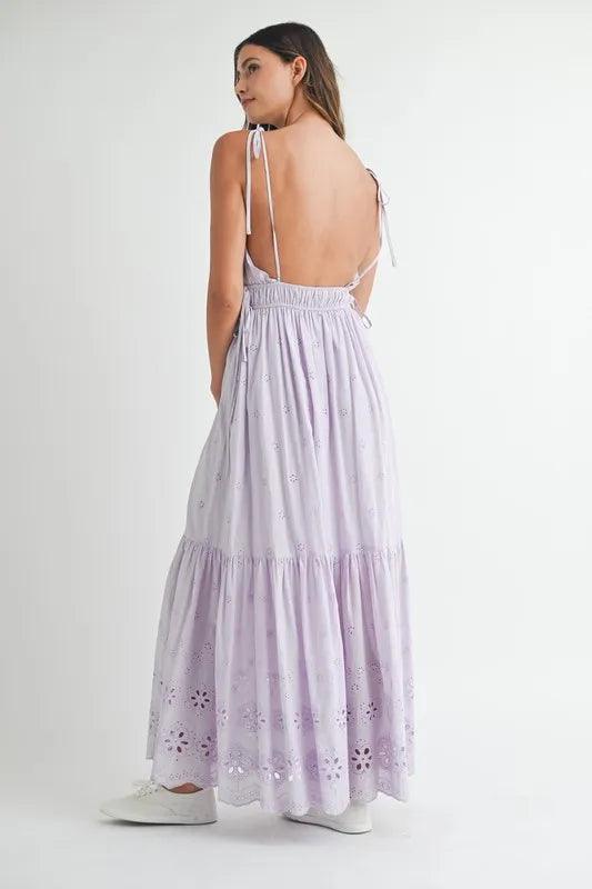 MABLE Eyelet Lace Maxi Dress With Side Strap Details - Brittney MADE