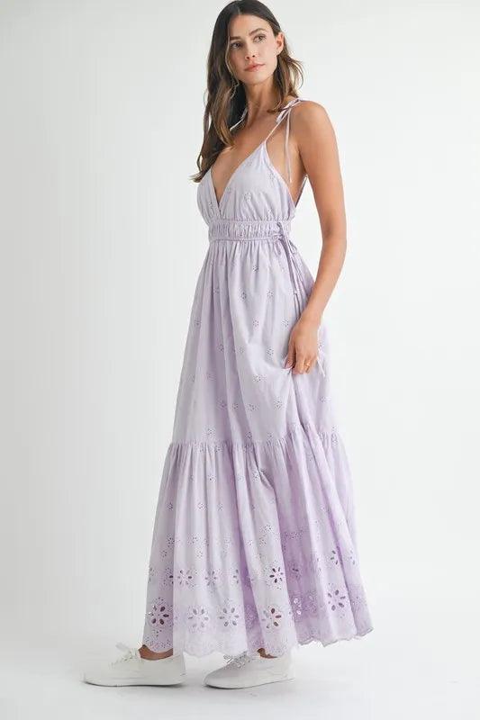 MABLE Eyelet Lace Maxi Dress With Side Strap Details - Brittney MADE