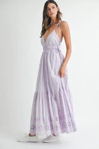 MABLE Eyelet Lace Maxi Dress With Side Strap Details - Brittney MADE
