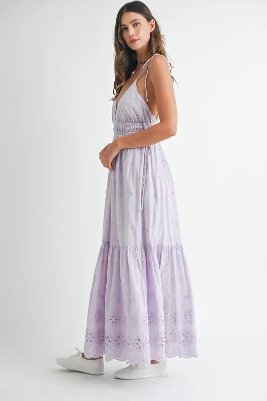 MABLE Eyelet Lace Maxi Dress With Side Strap Details - Brittney MADE