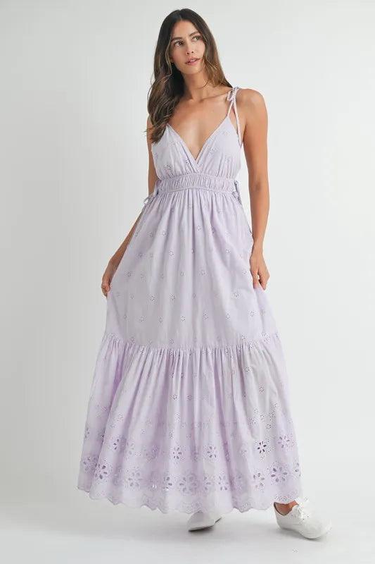 MABLE Eyelet Lace Maxi Dress With Side Strap Details - Brittney MADE