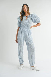 MABLE Eyelet Lace Ruffle Shoulder Jumpsuit - Brittney MADE