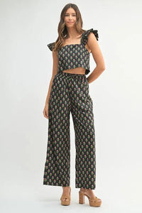 MABLE Floral Print Ruffle Top and Pants Set - Brittney MADE