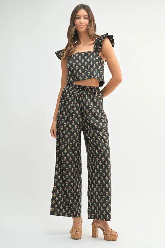 MABLE Floral Print Ruffle Top and Pants Set - Brittney MADE