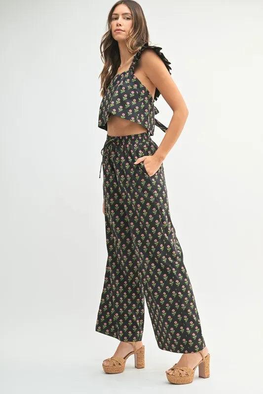 MABLE Floral Print Ruffle Top and Pants Set - Brittney MADE